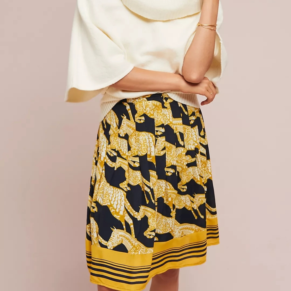 Anthropologie Yellow and Black Skater Skirt